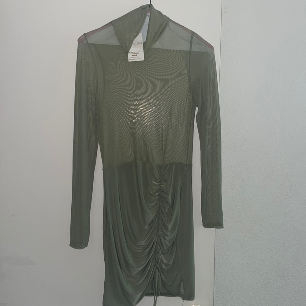 Olive green, sheer body cam dress
